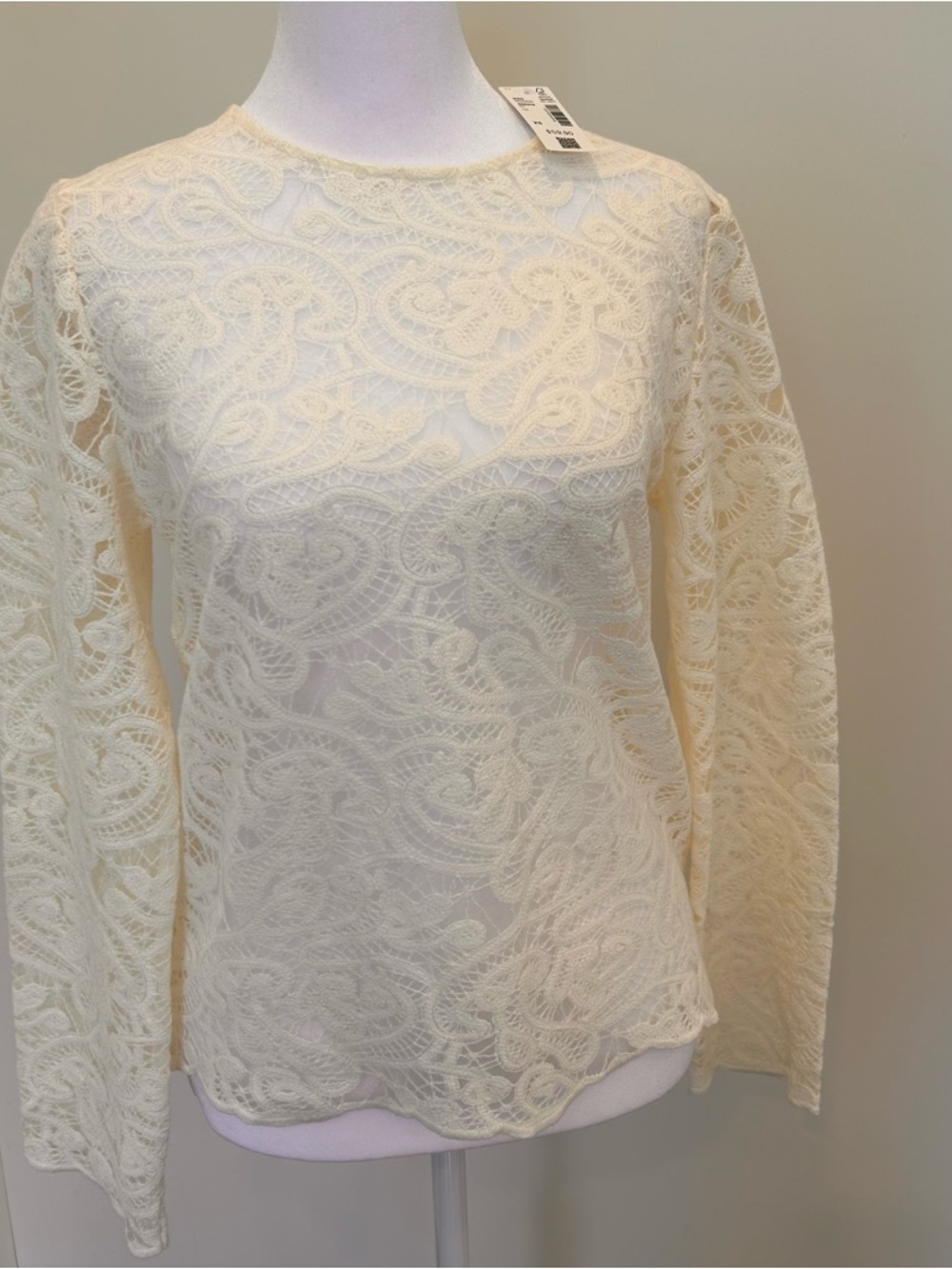 Reitmans Lace Long-Sleeve Crewneck Blouse Cream NWT womens XS